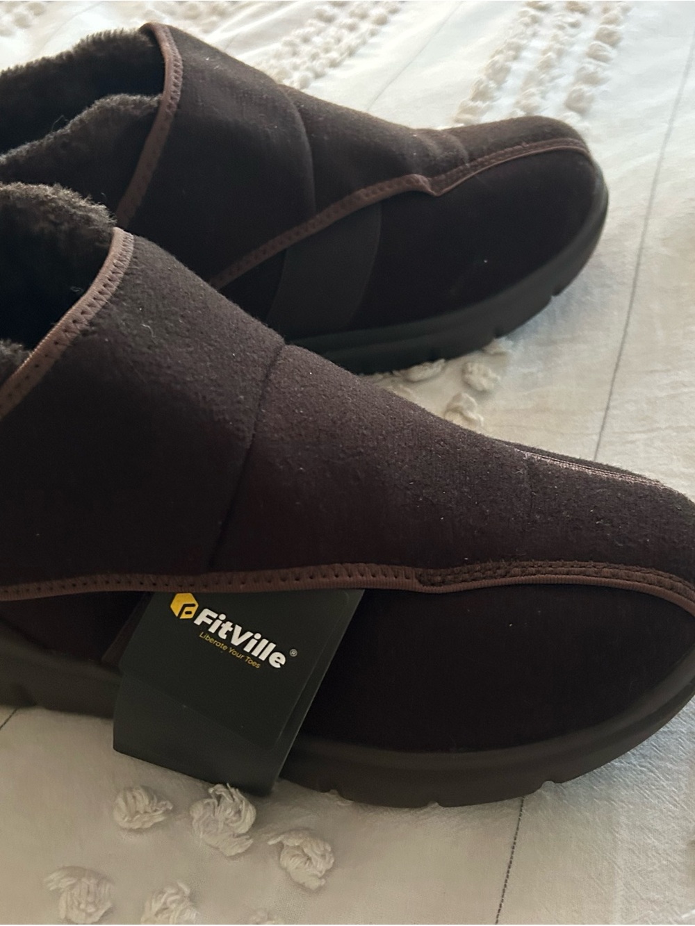 Fitville Men's Diabetic Dark Brown Fleece-Lined Slip-On Boots for swollen feet.